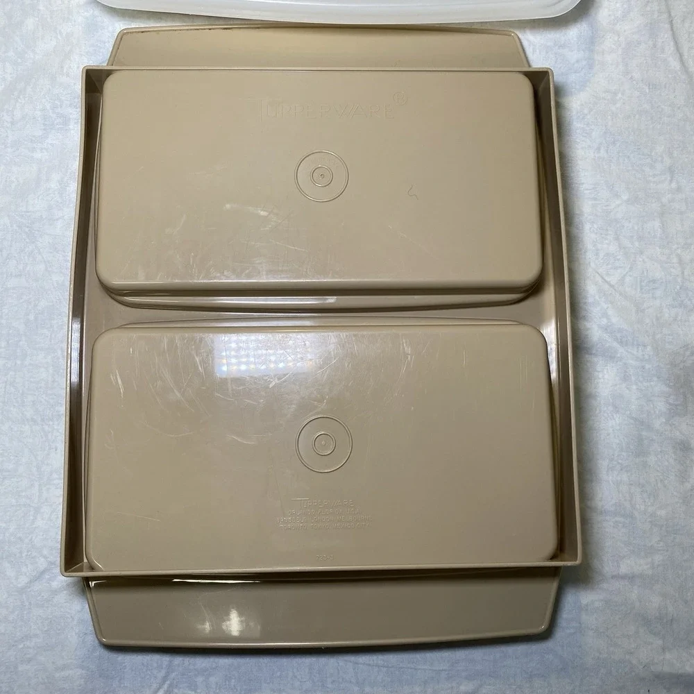 Tupperware Deviled Egg‎ Carrier 723-3 Almond 24 Egg Tray Lid Vintage